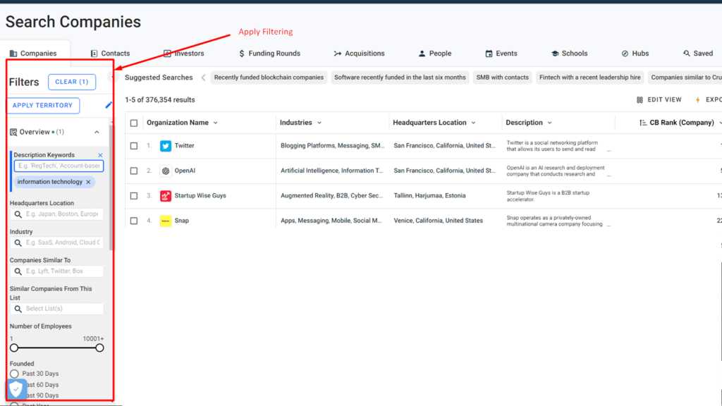 filtering CrunchBase